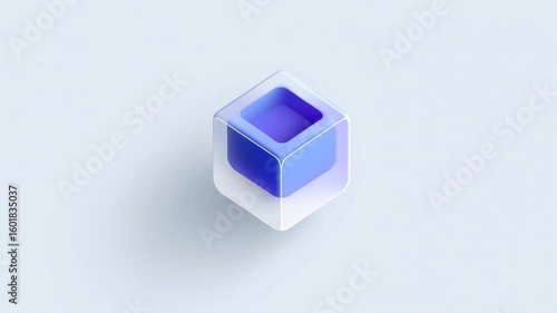 Digital twin logistics concept featuring transparent blue cube symbolizing innovation and technology with clean design showcasing advanced logistics