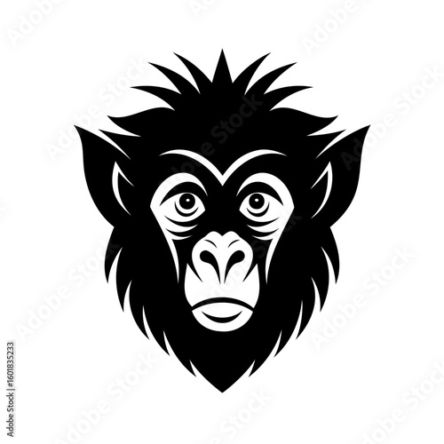 Silhouette a gibbon head with spiky hair expressive eyes primate animal