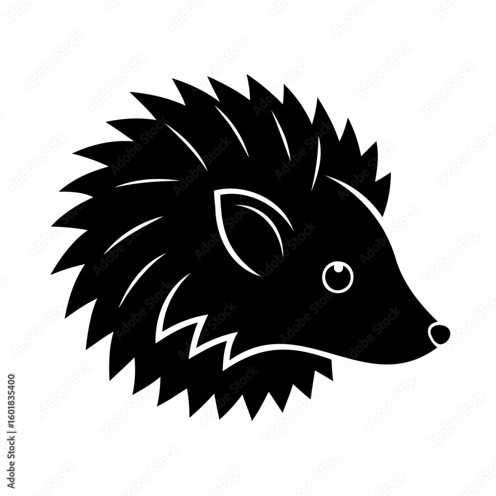 Silhouette a hedgehog head with spiky fur eye animal Silhouette a hedgehog head with spiky fur eye animal