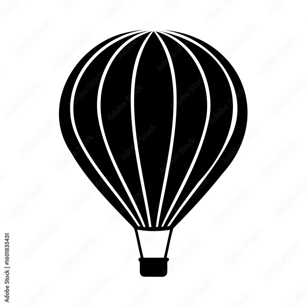Fototapeta premium Silhouette a hot air balloon with vertical stripes basket transport travel