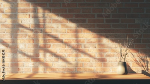 Sunlight shadows on brick wall decor