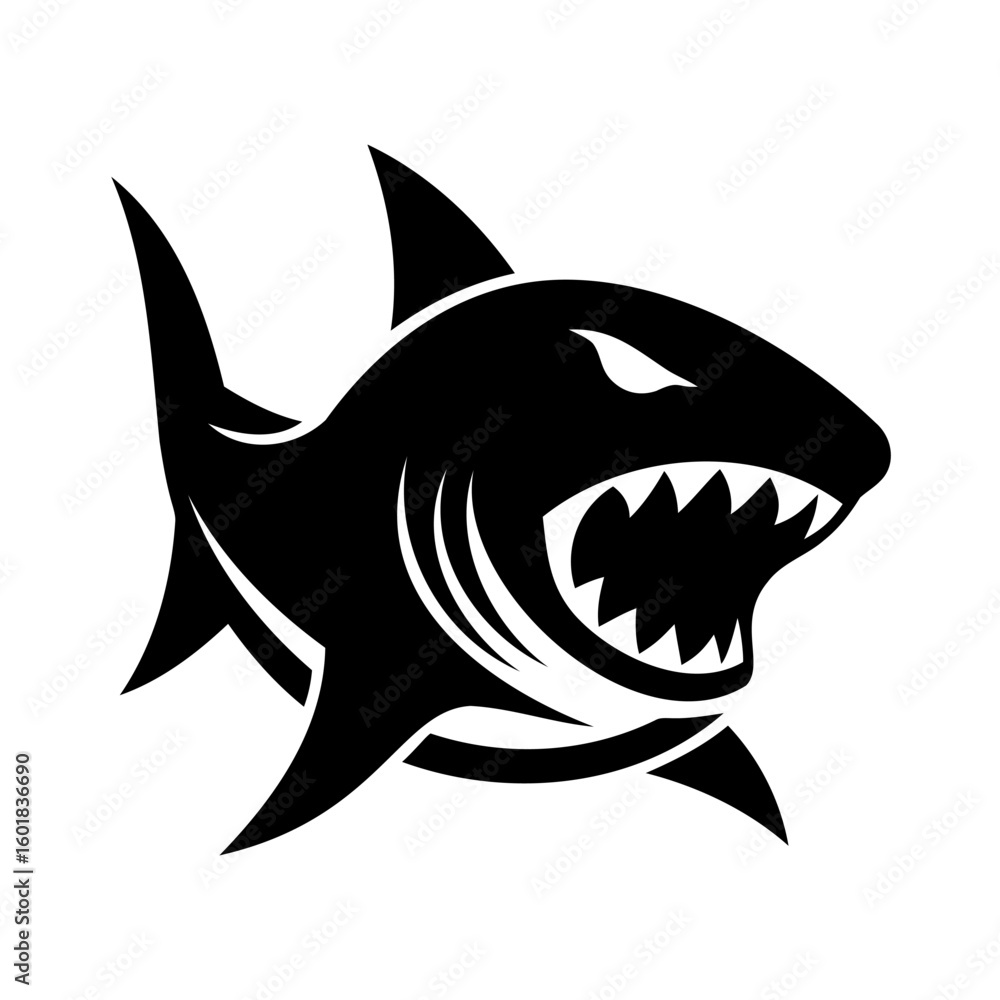 Fototapeta premium Silhouette a shark head with open mouth sharp teeth animal marine