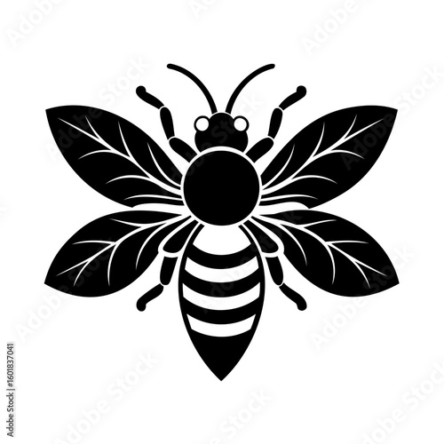 Silhouette a stylized honeybee with leaf-like wings insect animal