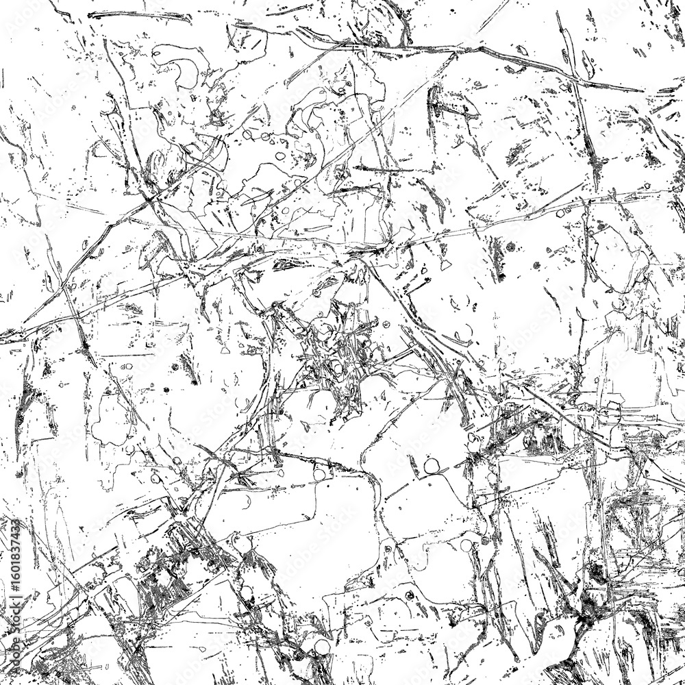 Fototapeta premium Abstract black and white grunge texture with chaotic lines and splatter patterns, distressed rough ink overlay, retro vintage scratched pattern on transparent background