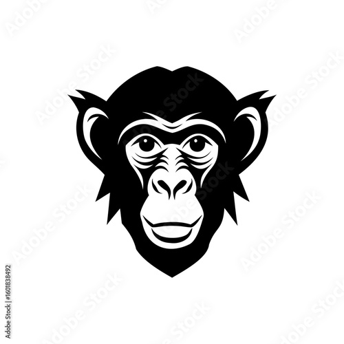 Silhouette chimpanzee head logo graphic with facial details primate animal