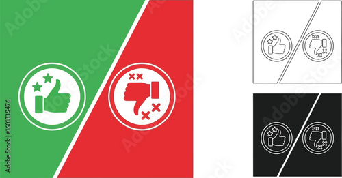 Like dislike feedback comparison concept thumbs up thumbs down rating review evaluation positive negative icon