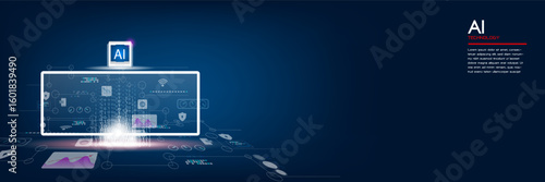 The concept of AI technology work together with  technology to help send and receive information through maximum efficiency,Vector illustration fantastic style,Cloud technology concept