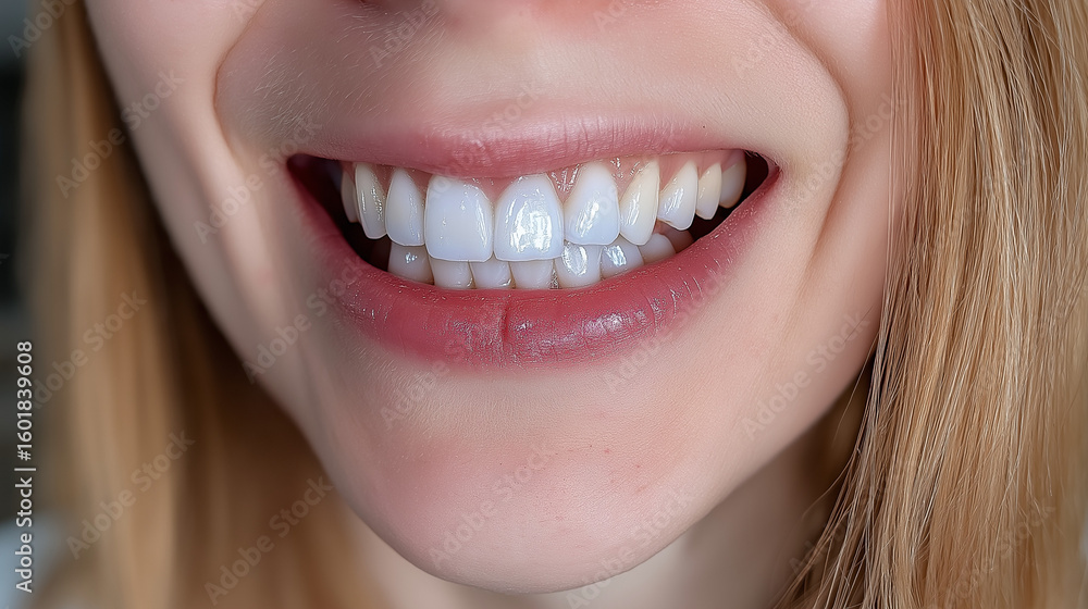 Obraz premium Close-up of a natural smile with perfect white teeth, highlighting dental health and confidence.