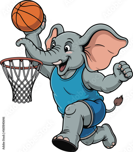 An adorable elephant playing basketball, ready to score Transparent png vector