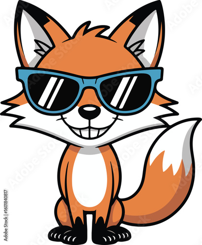 A charming cartoon fox sporting sunglasses, Transparent png vector