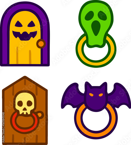 Spooky Halloween doors and decorative skull knockers set