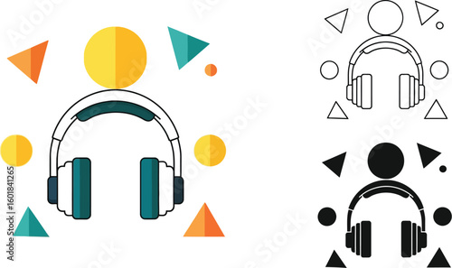 Headphones music listening device audio equipment sound technology gadget vector illustration art