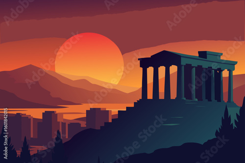 vector illustration of ancient temple