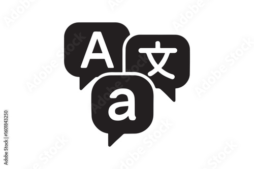 Multi Language Speech Bubble icon silhouette vector with white background