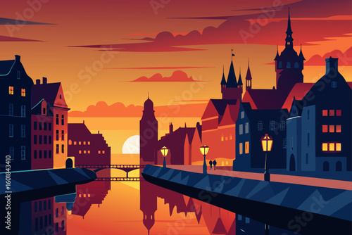 night view of the old town in gdansk