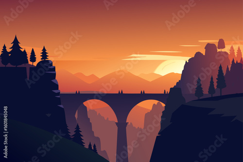 bridge over the river at sunset