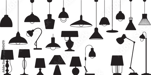  Various Lamps and Lighting Fixtures on White Background