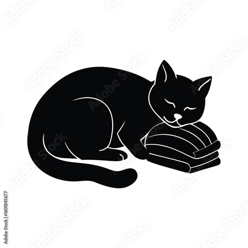 cat sleeping by firewood vector silhouette.eps