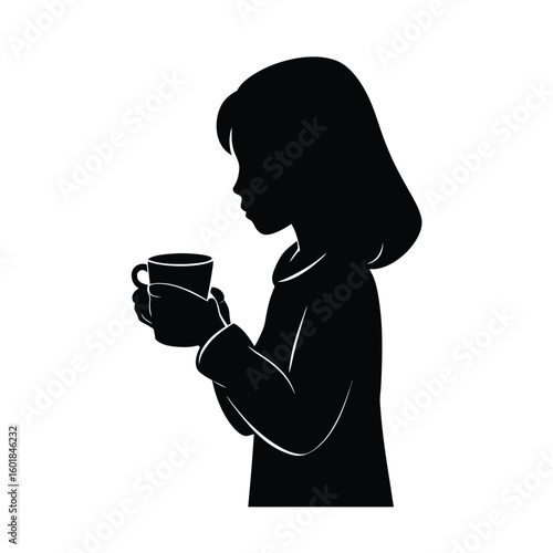 girl holding warm drink vector silhouette.eps