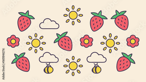 Kid style crayon vector illustrations set with randomly placed fun doodles including nature symbols ideal for child friendly printables