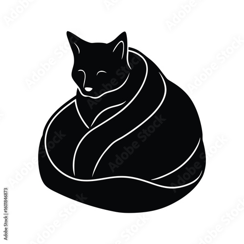 pet curled up in blanket vector silhouette.eps