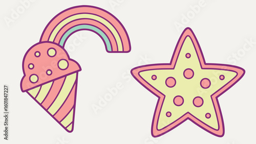 Kid style crayon vector illustrations set with randomly placed fun doodles including nature symbols ideal for child friendly printables