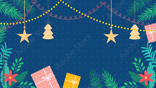 Festive Christmas scene with stars, trees, lights, and gifts, ideal for holiday cards, social media posts, and seasonal designs.