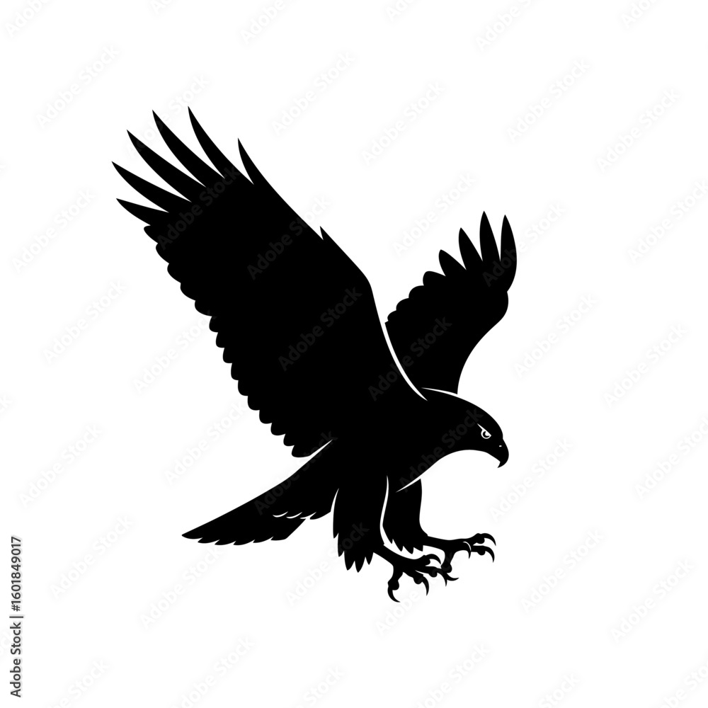 Obraz premium A powerful black silhouette of an osprey in flight, talons extended, ready to seize prey.