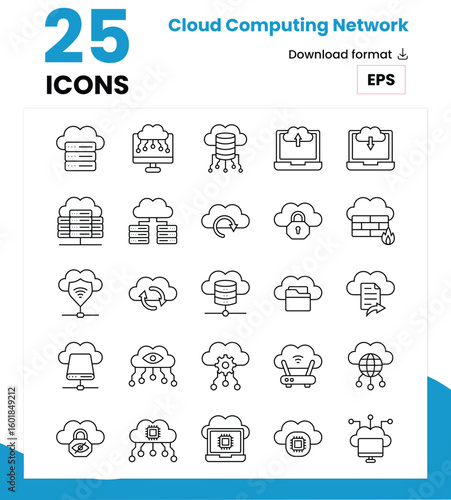 Cloud Services Icon Set: 50 Modern Outline Vector Icons for Digital Infrastructure