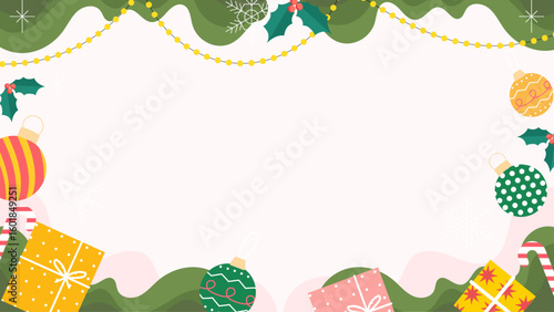 Christmas card design with festive gifts, ornaments, and candy canes. Perfect for holiday greetings, invitations, and seasonal promotions.