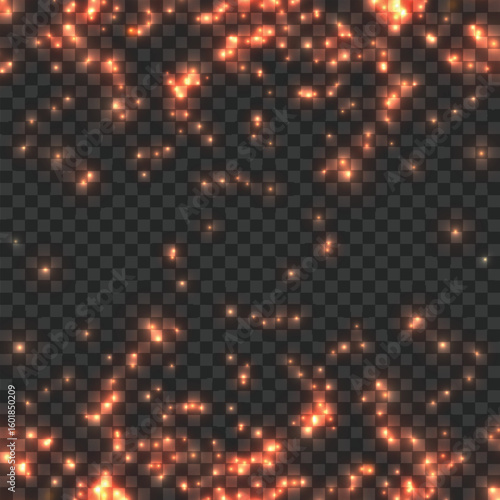Falling Golden Glitter Particles Overlay. Bright Sparkling Light Effect. Vector