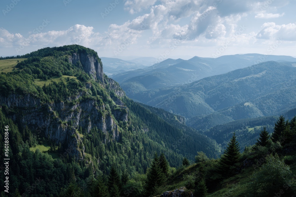 Forested mountain scene with a plateau Forested mountain scene with a plateau