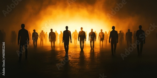 A mysterious world where dark silhouettes of people move independently of light sources