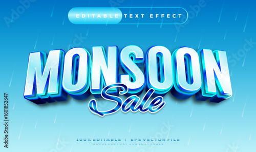monsoon sale 3d vector text effect with modern style design