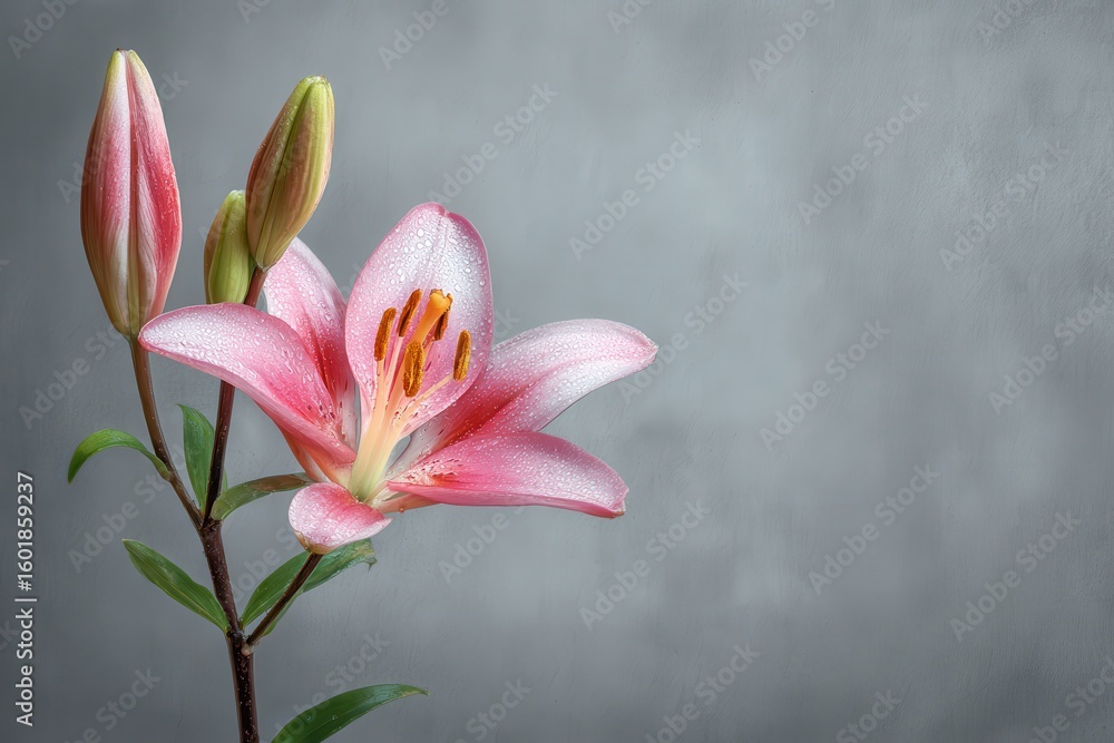 Fototapeta premium Gray backdrop with budding lily