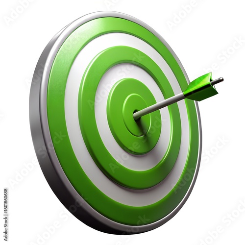 green and white bullseye target with arrow hitting  centre