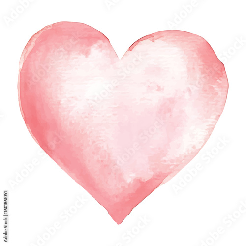 Soft pink watercolor heart with textured brush strokes on white symbol romance