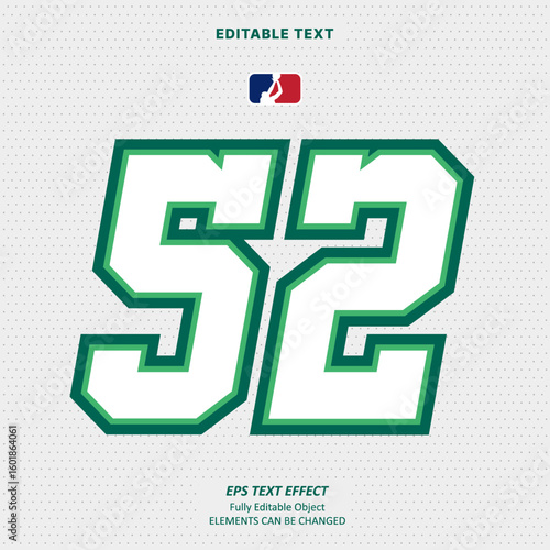 Editable Text Effect Vector of white Jersey back college white Dark Green number team sport printable embroidery Design for club, garment, printing, merchandise, basketball, baseball, football