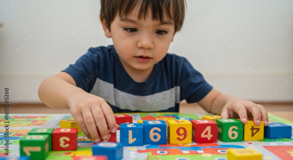 Fototapeta premium Child playing with colorful wooden blocks