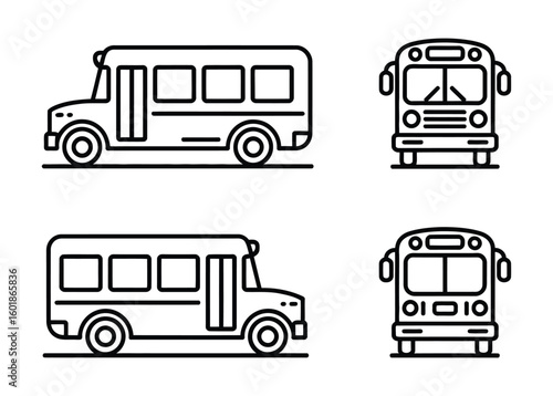Chic line art school bus icons offer versatile transport graphics for educational and travel themes