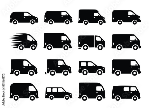 Dynamic delivery vehicles icons for fast shipping and logistics services, modern transport solutions
