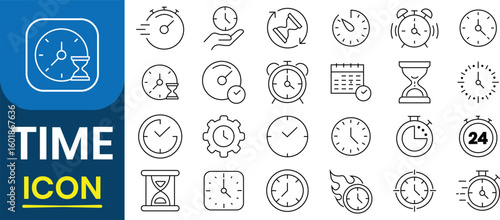 Time and clock icon vector set. Time management. Timer, speed, alarm, recovery, time management and more. Vector illustration.