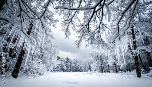 Wallpaper Mural An icy forest glitters after an ice storm, showcasing dramatic natural beauty with branches weighed down by the heavy ice accumulation today. Torontodigital.ca