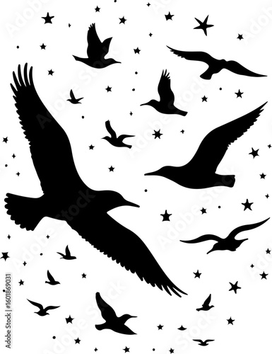 silhouettes of birds, bird, silhouette, vector, animal, flying, illustration, nature, birds, black, fly, wing, sea, icon, wings, fish, dove, wild, wildlife, pigeon, drawing, seagull, sky, animals, fre