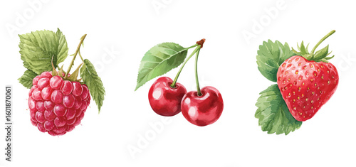 Berries collection, isolated watercolor illustration