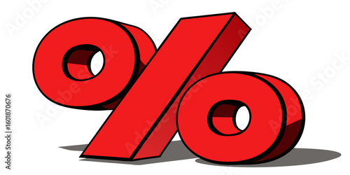 3D red Percentage Symbol Icon on White Background  Finance, Discount, Sale or Data Concept Graphic vector illustration.
