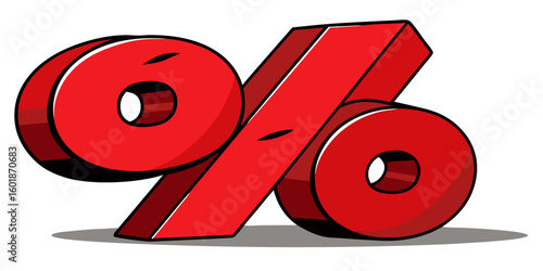 3D red Percentage Symbol Icon on White Background  Finance, Discount, Sale or Data Concept Graphic vector illustration.