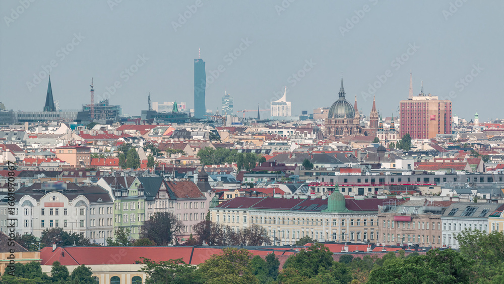 Fototapeta premium Aerial panoramic view of Vienna city timelapse from the Schonbrunn tiergarten