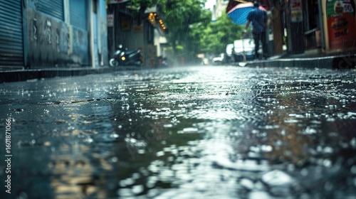 Wallpaper Mural Atmospheric Scenes of Streets after Heavy Rain: Glistening Pavements, Reflections of Neon Lights, Wet Storefronts, and Misty Alleyways with Fresh Raindrops, Puddles, and Post-Storm Serenity for Urban  Torontodigital.ca