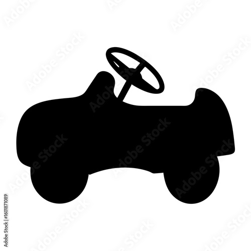 Black silhouette of a vintage pedal car on a white background